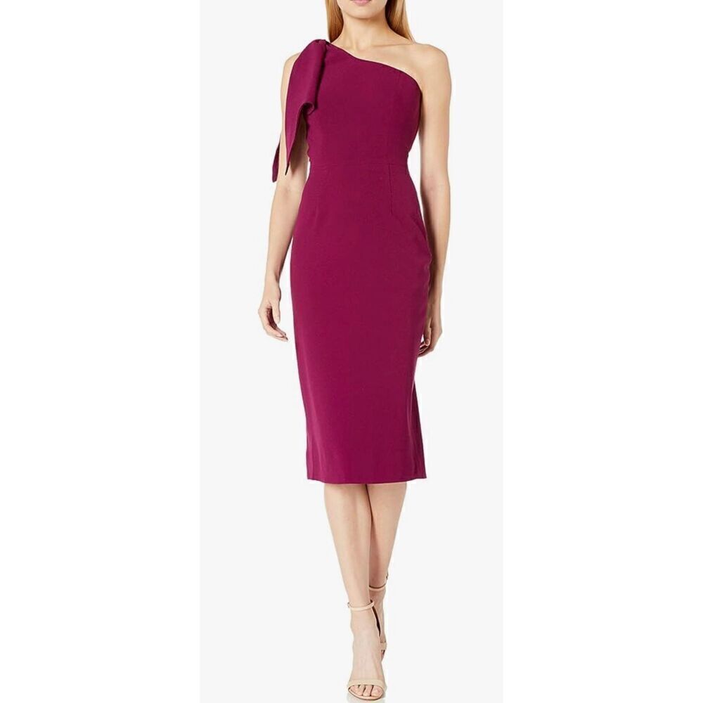 Dress the Population Women's Tiffany One Shoulder Bow Detail Midi Sheath Dress